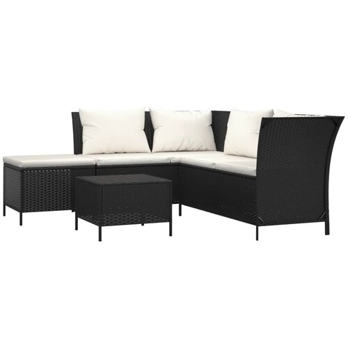 Maison Chic Seti vrtnega pohi&amp;scaron;tva - Vrtna garnitura - Vrtni pohi&amp;scaron;tvo set 4-delna z blazinami črn poli ratan, (21820269) Slike