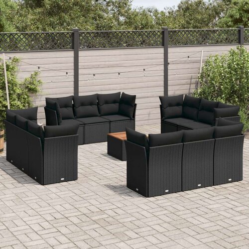  13-dijelni set vrtnih sofa s jastucima poliratan crni Slike