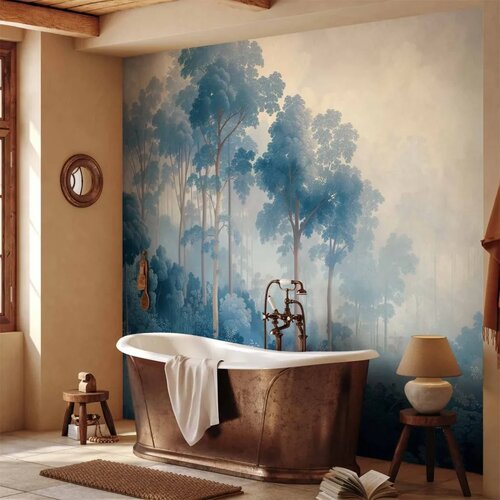  Foto tapeta - Landscape with Trees in Illustrative Style Fairy-Tale Blue Forest 400x280 Vodootporna Slike