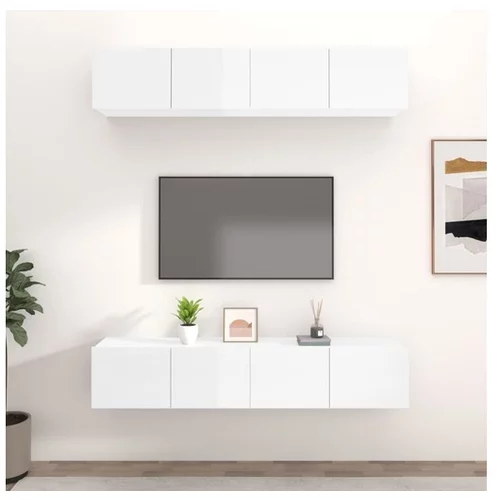 TV omarica 4 kosi visok sijaj bela 80x30x30 inženirski les