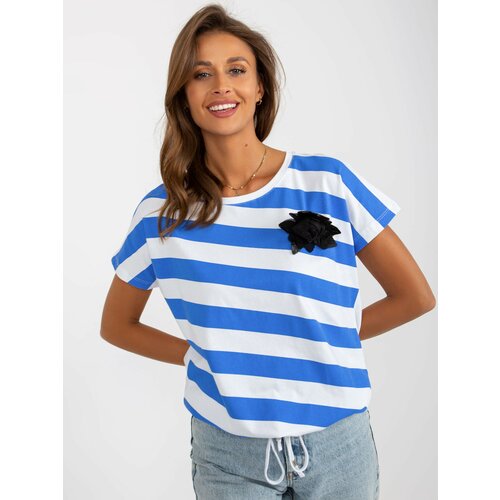 Fashion Hunters White-blue striped blouse with brooch Slike