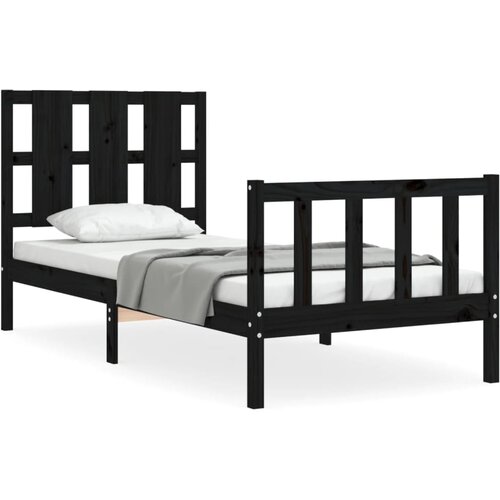 Maison Chic Posteljni okvir - Enojna postelja - Postelja za odrasle z vzglavjem črn 100x200 cm trden les-J9395, (21769800) Slike