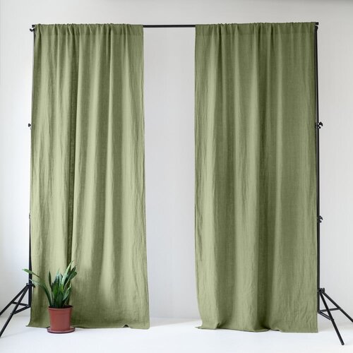 Linen Tales Svetlo zelena lanena zavesa 140x330 cm Sage – Cene