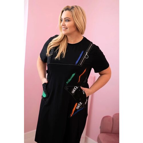 Kesi Włoski Black Plus Size women's cotton dress with print and pockets Cene