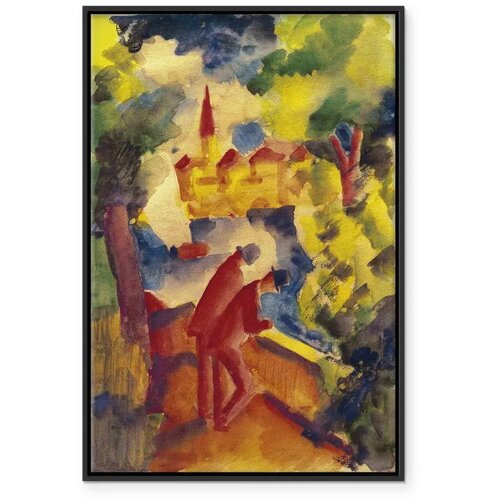  Slika - August Macke &amp;ndash; Men on the Road by the Lake 60x90 U crnom drvenom okviru Slike