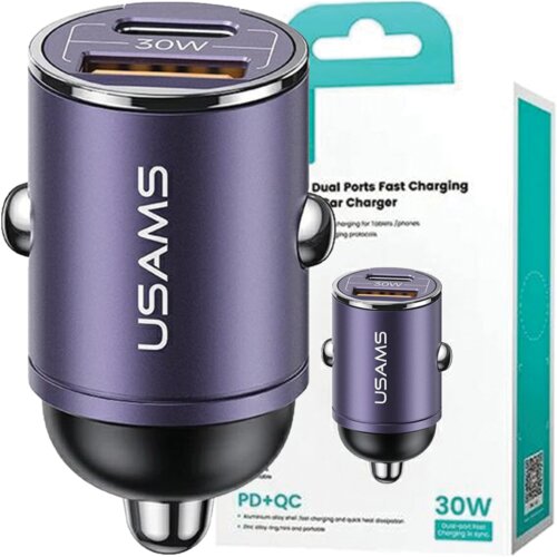 Usams OMREŽNI POLNILEC 1XUSB 1XUSB-C 30W PD FAST CHARGE VIJOLIČEN, (22007285) Slike