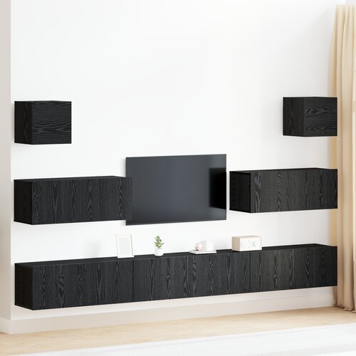 vidaXL 7 delni komplet TV omar, stenski, črni hrast, inženirski les, črna hrastova TV stojala 80x30x30 cm, narejena iz inženirskega lesa, stenske TV omare 2 kosi, črna hrast, 30,5x30x30 cm, črna hrastova stenska TV omara 100x30x30 cm, narejena iz inženirskega lesa Cene