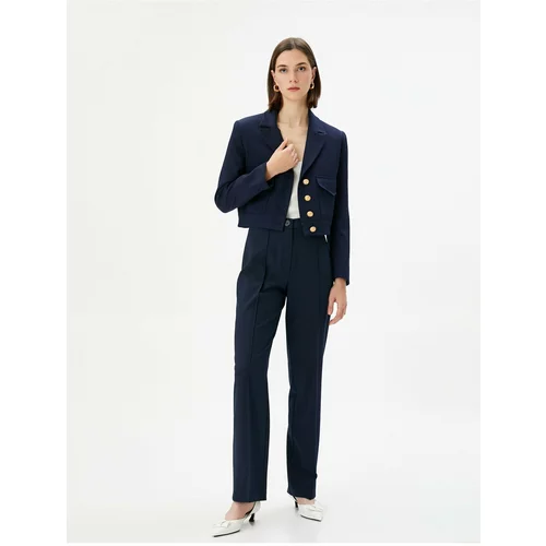 Koton Fabric Trousers Straight Leg Ribbed Buttoned Normal Waist