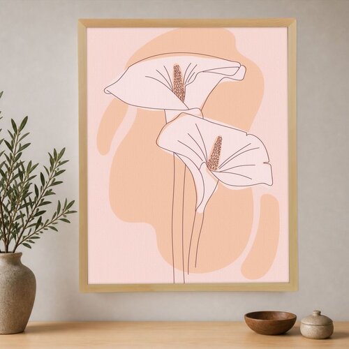 Wallxpert uramljena slika na platnu Cc-D-Ah-1029, dva cveta kale na roze i breskva pozadini, 70 x 95 cm Cene