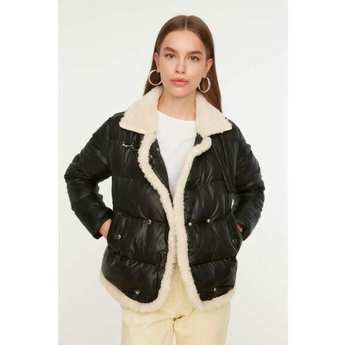 Trendyol Black Plush Detailed Collar Belt Detailed Inflatable Coat Slike