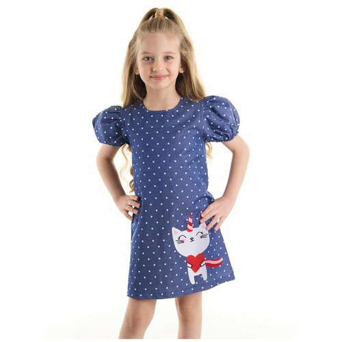 Denokids Kedicorn Weave Polka Dot Girls' Navy Blue Dress Slike