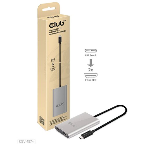 VIDEO adapter Club 3D Thunderbolt 3 to HDMI 2.0 Dual Monitor 4K60Hz M/F CSV-1574 Slike