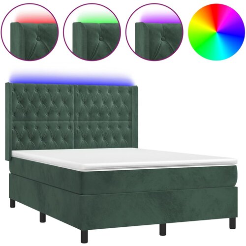 Maison Chic Box spring postelja - Vzmetna postelja z vzmetnico LED tem. zelena 140x190cm žamet SL22490, (21891866) Cene