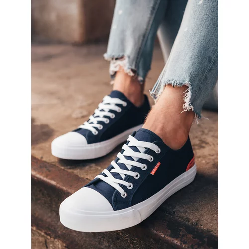 Ombre Men's short sneakers with contrasting inserts - navy blue