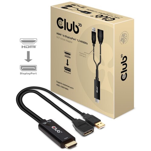 Club3d HDMI 2.0 TO DISPLAYPORT 1.2 4K60HZ HDR M /F ACTIVE ADAPTER Black Slike