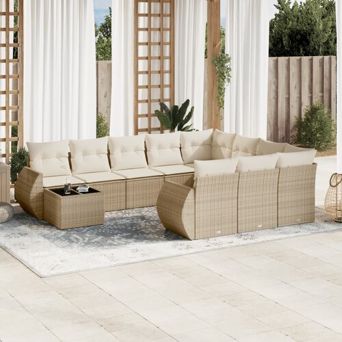 vidaXL 11-dijelni set vrtnih sofa od poliratana s jastucima bež Cijene