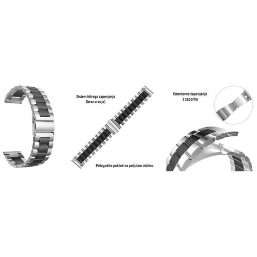 Chameleon Kovinski pašček 20 mm, Silver Black, za pametno uro Cene
