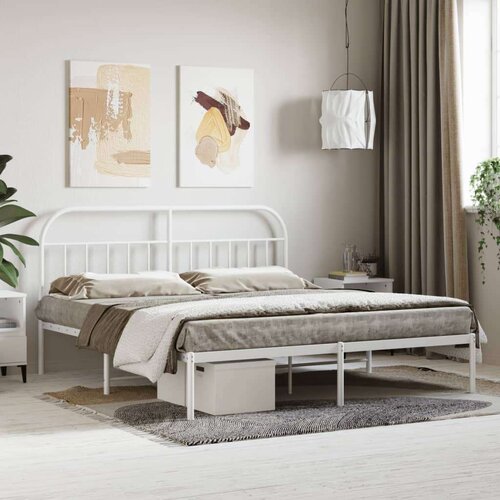 VidaXL Metalni okvir za krevet s uzglavljem bijeli 183x213 cm Slike