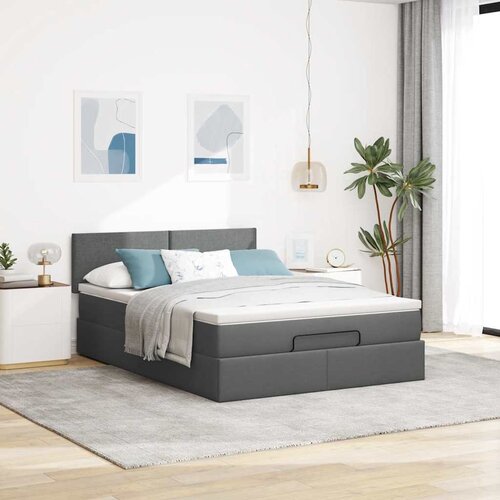  Otomanski krevet s madracem i LED tamnosivi 140x190 cm tkanine Slike