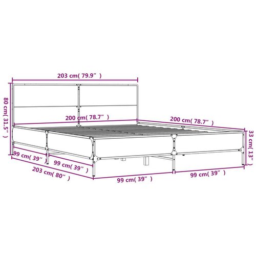  Okvir za krevet smeđi hrast 200x200cm konstruirano drvo i metal Slike