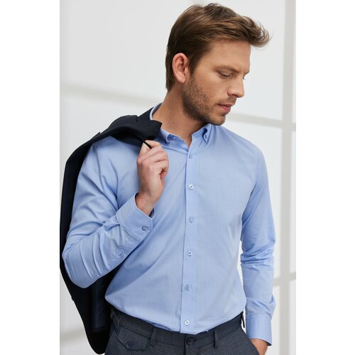 ALTINYILDIZ CLASSICS Men's Blue Slim Fit Narrow Cut Button Collar Patterned Shirt Slike