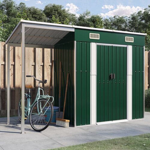  The Living Store Vrtna lopa z nadstreškom zelena 277x110,5x181 cm jeklo - Vrtna Lopa, (21439699) Cene