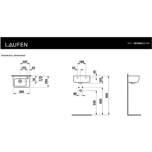 Laufen H8169550001061 Pro 36 x 25 cm desna izvedba keramični umivalnik z odprtino za armaturo Slike