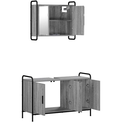  Set ormarića za kupaonicu 2 kom. Siva Sonoma 65 5 x 34 x 61 cm - Siva Sonoma Ormar s umivaonikom (3 vrata) + viseći ormar Slike