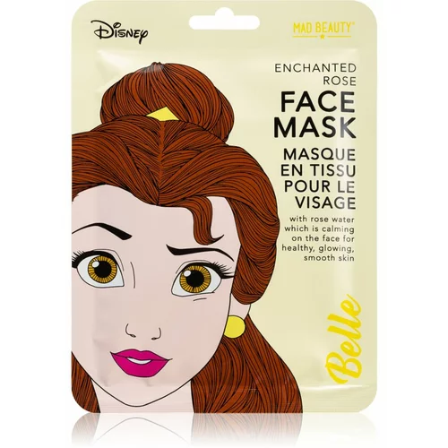 Mad Beauty Disney Princess Belle pomirjevalna tekstilna maska z izvlečki divje vrtnice 25 ml