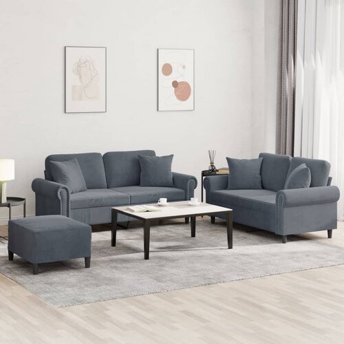  3-dijelni set sofa s jastucima tamnosivi baršunasti Cene