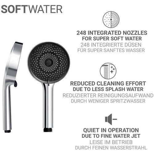 Wenko Tu&amp;scaron; garnitura iz nerjavečega jekla v srebrni barvi z ročno prho/z drsnim nosilcem 70 cm Softwater &amp;ndash; Slike