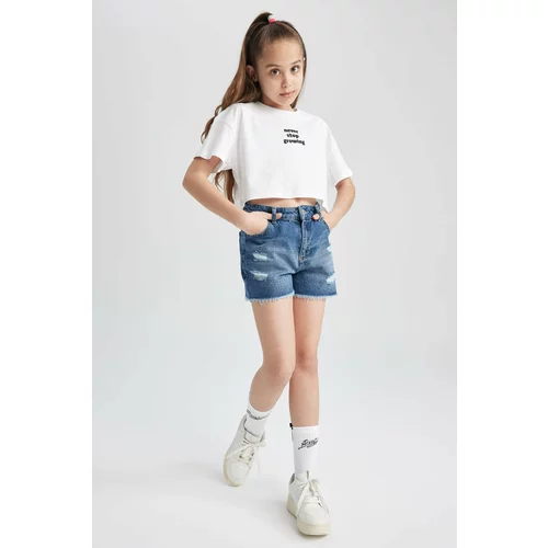 Defacto Girl Mom Fit Ripped Detailed Shorts