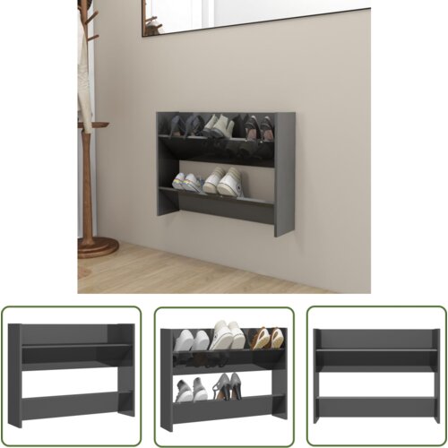 The Living Store Stenska omara za čevlje visok sijaj siva 80x18x60 cm iverna pl. - Stenska Omarica Za Čevlje, (21744670) Cene