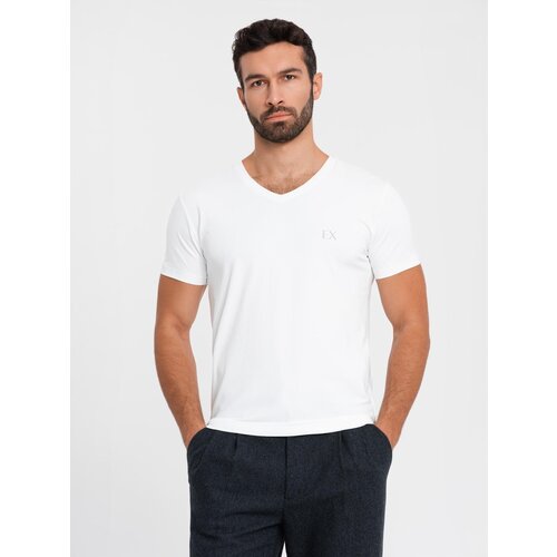 Ombre Men's SLIM FIT T-shirt with round neckline and logo - white Cene