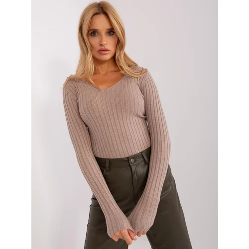 Fashion Hunters Dark beige ribbed classic sweater