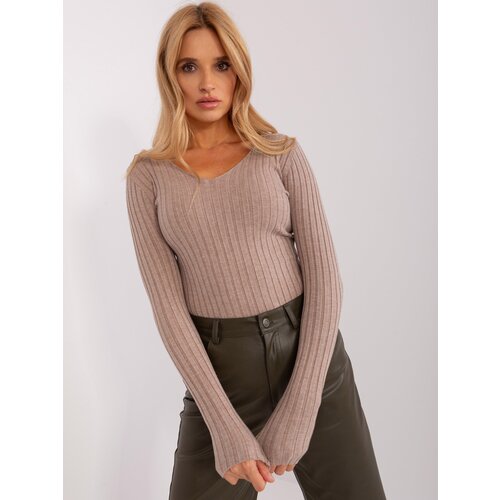 Fashion Hunters Dark beige ribbed classic sweater Slike
