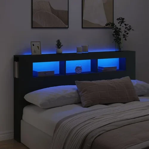 vidaXL LED posteljno vzglavje črno 180x18,5x103,5 cm inženirski les