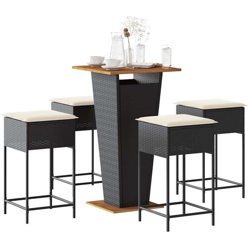  5-dijelni vrtni barski set od poliratana s jastucima crni Crna 60 x 60 x 110 cm Cene