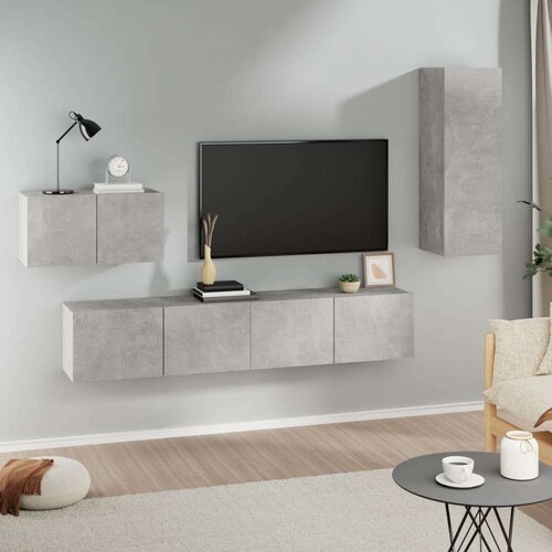  4-dijelni set TV ormarića siva boja betona drveni Cijene