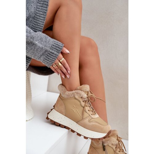 Big Star Leather Sneakers Ankle Boots For Women With Fur On Platform Slike
