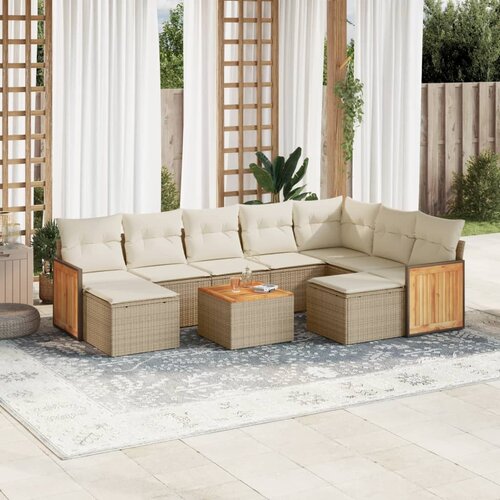 VidaXL 10-dijelni set vrtnih sofa s jastucima bež od poliratana Slike