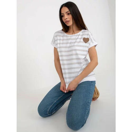 Fashion Hunters Lady's white-brown striped blouse with patch