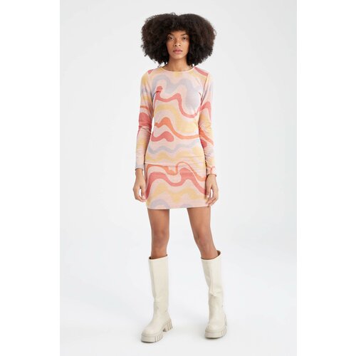 Defacto Slim Fit Long Sleeve Colour Block Printed Mini Dress Slike