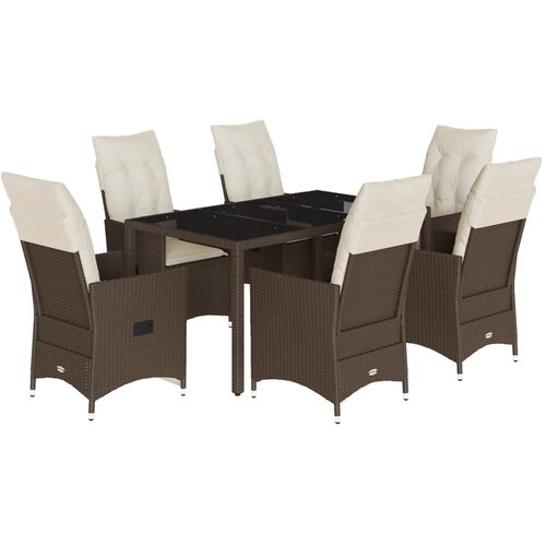  7-dijelni vrtni blagovaonski set s jastucima poliratan smeđi Smeđa 150 x 90 x 75 cm Slike