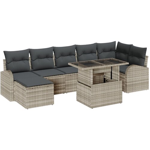 VidaXL 8-dijelni set vrtnih sofa s jastučićima svjetlosiva poli ratan, kauč za dva s pohranom i jastučićima svjetlosiva poli ratan Slike