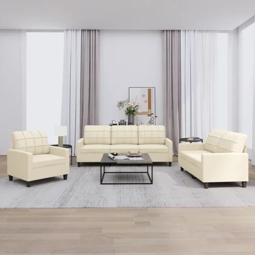 vidaXL 3-dijelni set sofa s jastucima krem od umjetne kože