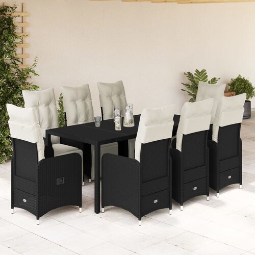 vidaXL 9-dijelni vrtni bistro set od poliratana s jastucima crni Cene