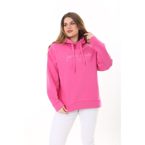 Şans Women's Plus Size Pink Inner Raising 3 Thread Fabric Hooded Sweatshirt Slike