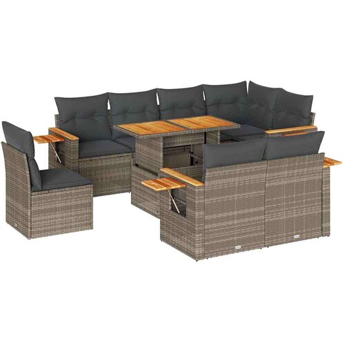 VidaXL 9-dijelni set vrtnih sofa poliratan i bagrem s jastucima sivi Slike