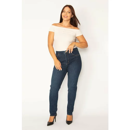Şans Women's Plus Size Navy Blue Lycra 5-Pocket Jeans Pants